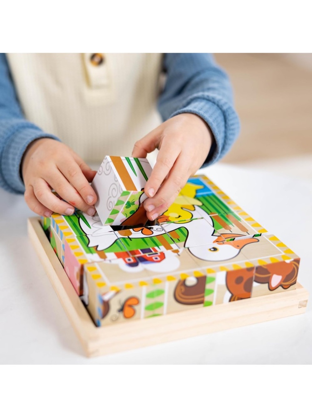 Melissa & Doug Farm 6 puzzle cube Wooden Puzzle Blocks set - Picture 3 of 3